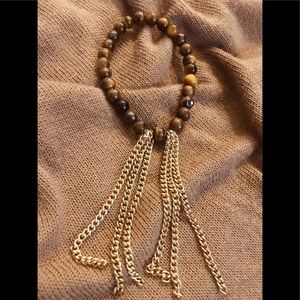 🆕Elastic Beaded Bracelet w/ Gold Chain Tiger Eye